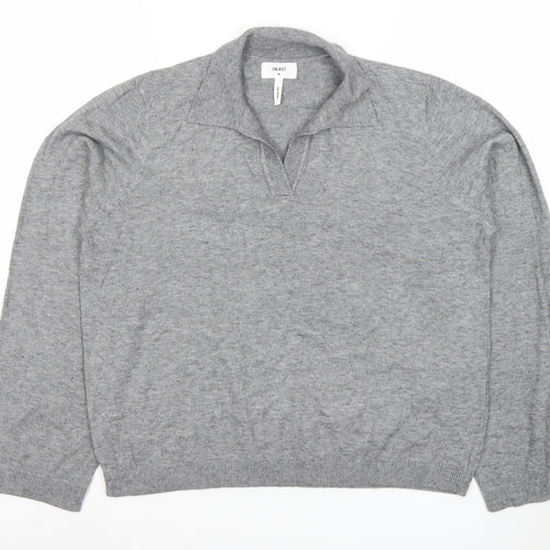 OBJECT Women's Grey Collared Pullover Jumper Size M Long Sleeve Cotton Blend