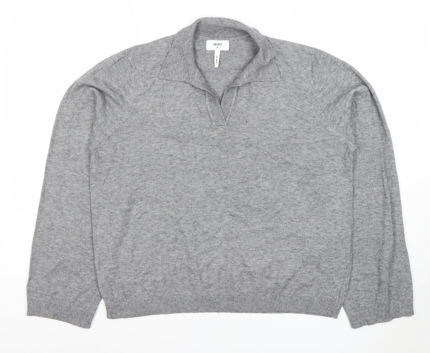 OBJECT Women's Grey Collared Pullover Jumper Size M Long Sleeve Cotton Blend