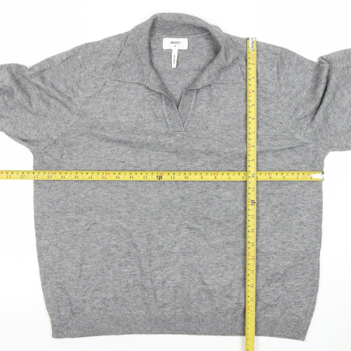 OBJECT Women's Grey Collared Pullover Jumper Size M Long Sleeve Cotton Blend