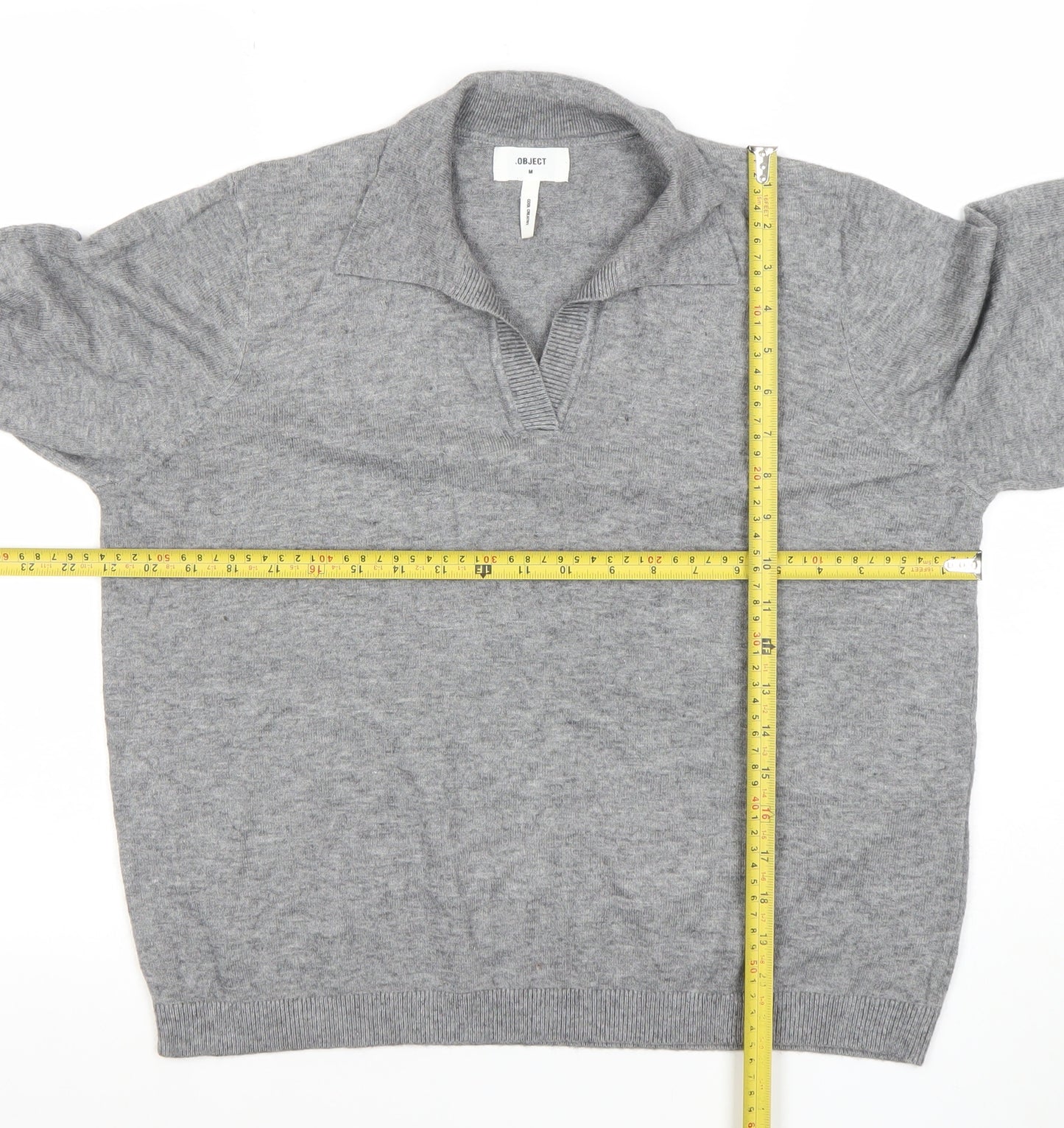 OBJECT Women's Grey Collared Pullover Jumper Size M Long Sleeve Cotton Blend