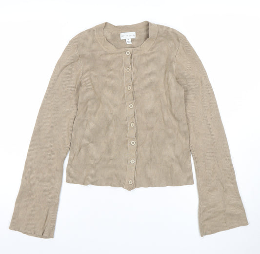 Pretty Lavish Women Beige Long Sleeve Knit Button Cardigan M