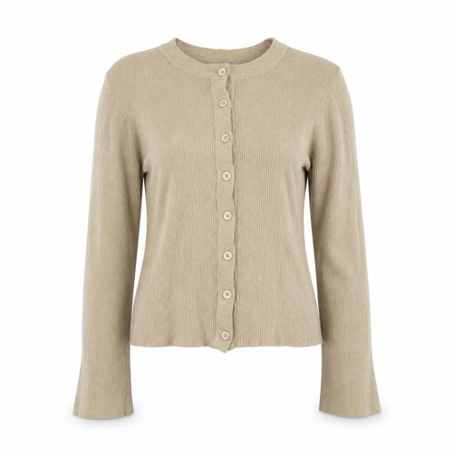 Pretty Lavish Women Beige Long Sleeve Knit Button Cardigan M
