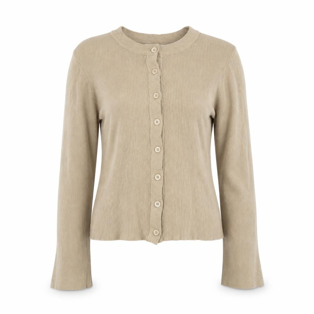 Pretty Lavish Women Beige Long Sleeve Knit Button Cardigan M