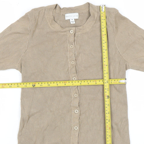 Pretty Lavish Women Beige Long Sleeve Knit Button Cardigan M