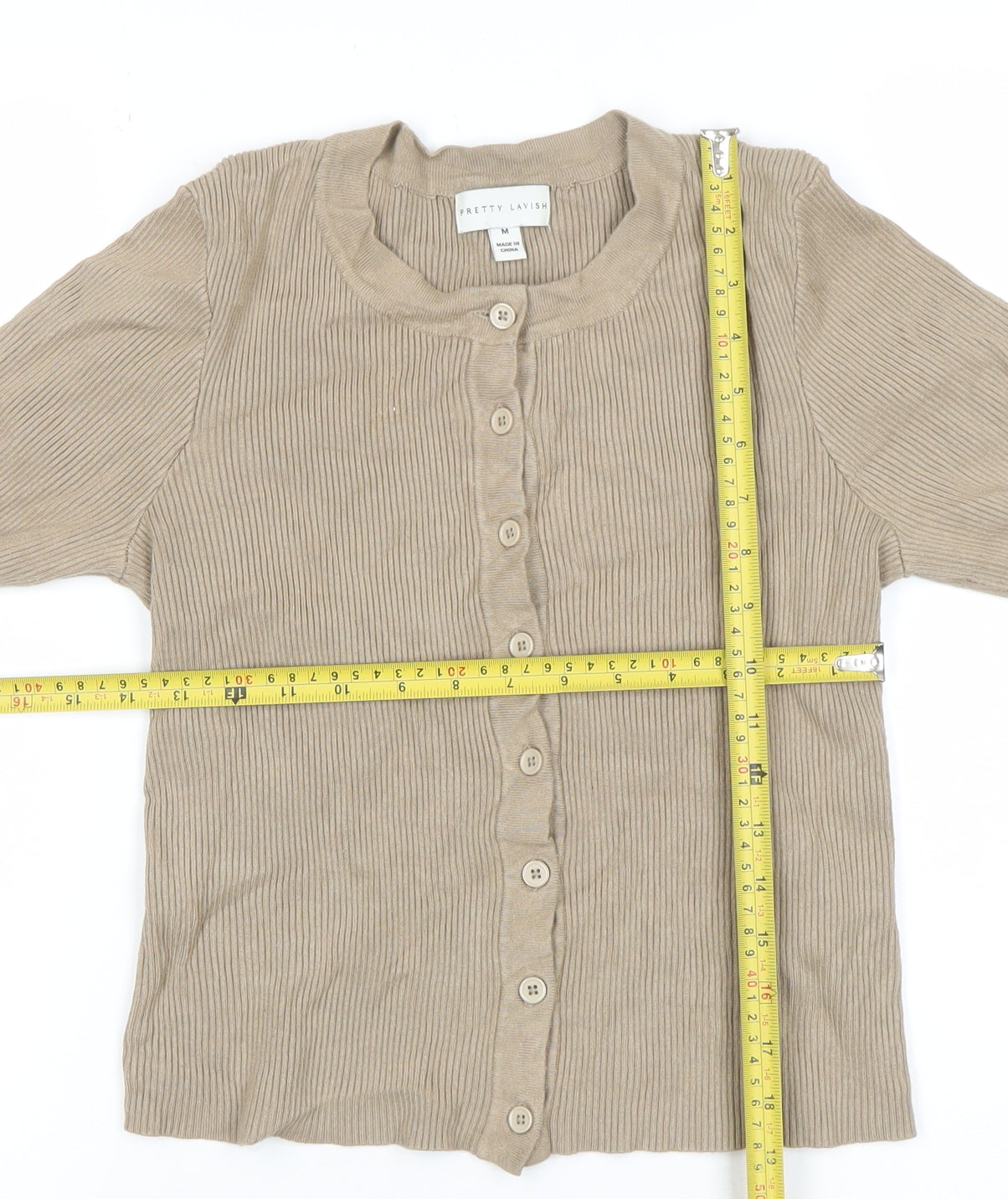 Pretty Lavish Women Beige Long Sleeve Knit Button Cardigan M