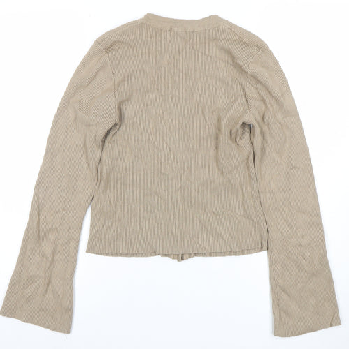 Pretty Lavish Women Beige Long Sleeve Knit Button Cardigan M