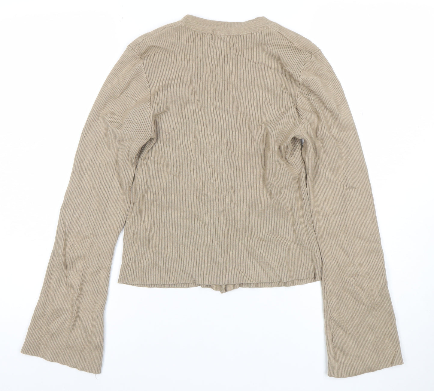 Pretty Lavish Women Beige Long Sleeve Knit Button Cardigan M