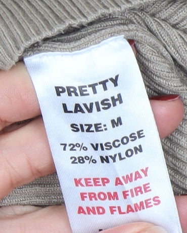 Pretty Lavish Women Beige Long Sleeve Knit Button Cardigan M