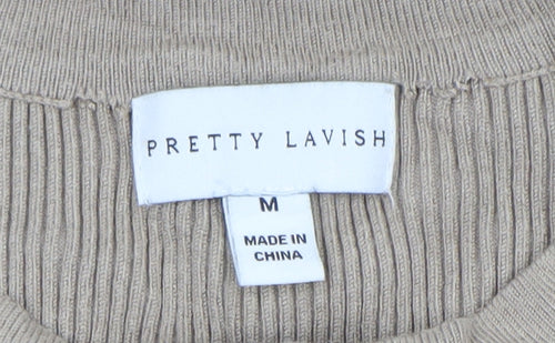 Pretty Lavish Women Beige Long Sleeve Knit Button Cardigan M