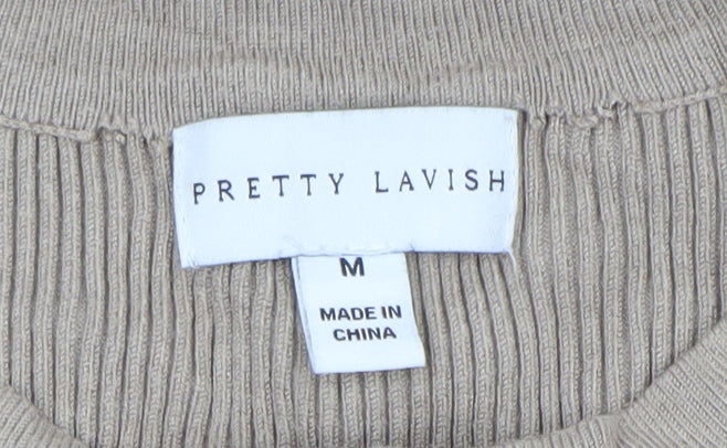 Pretty Lavish Women Beige Long Sleeve Knit Button Cardigan M