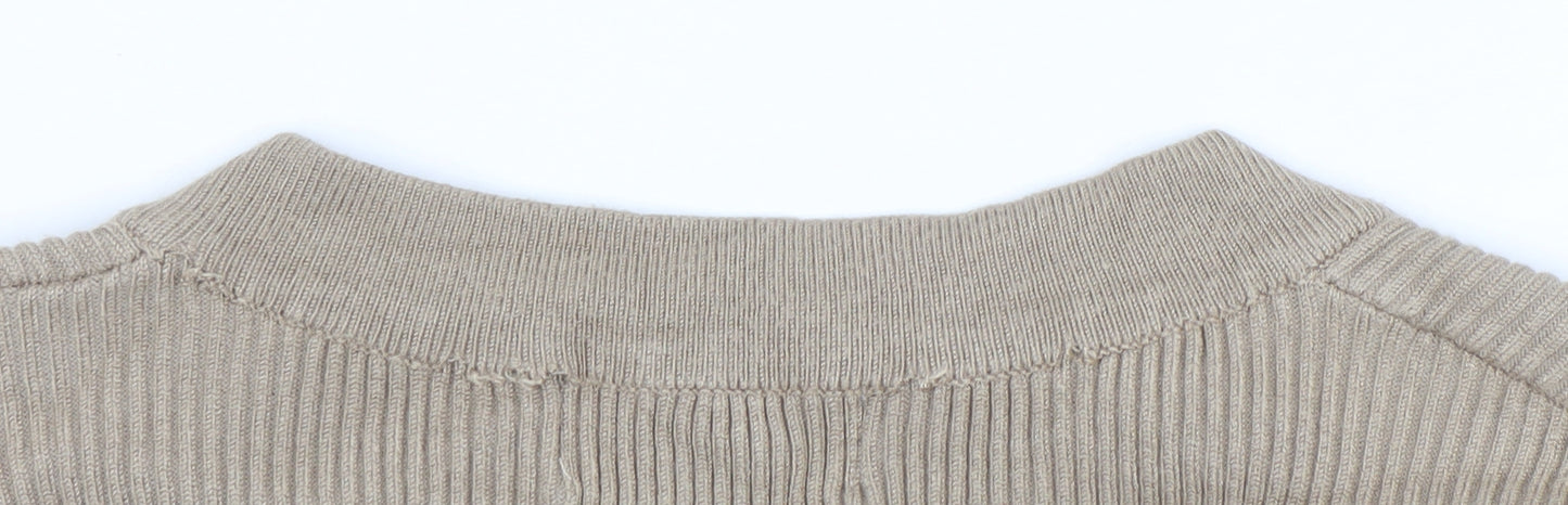 Pretty Lavish Women Beige Long Sleeve Knit Button Cardigan M