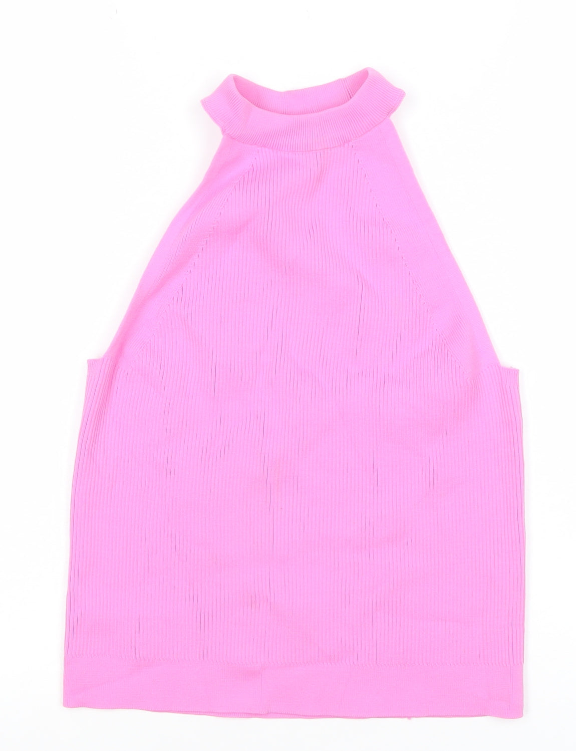 River Island Women’s Pink High Neck Ribbed Halter Tank Top Size 16
