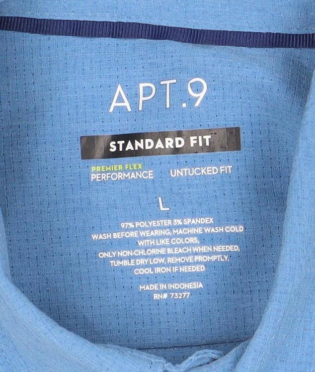 APT.9 Mens Blue Standard Fit Short Sleeve Polo Shirt Size L