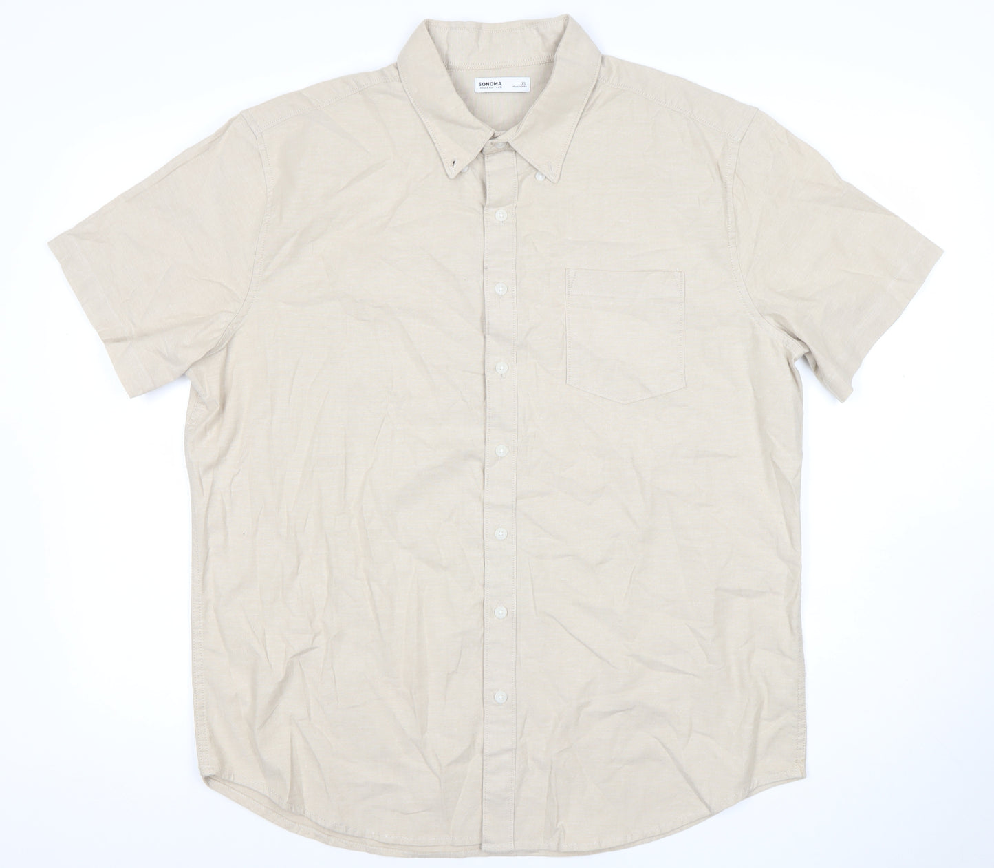 Sonoma Men’s Beige XL Button-Down Cotton Short Sleeve Shirt