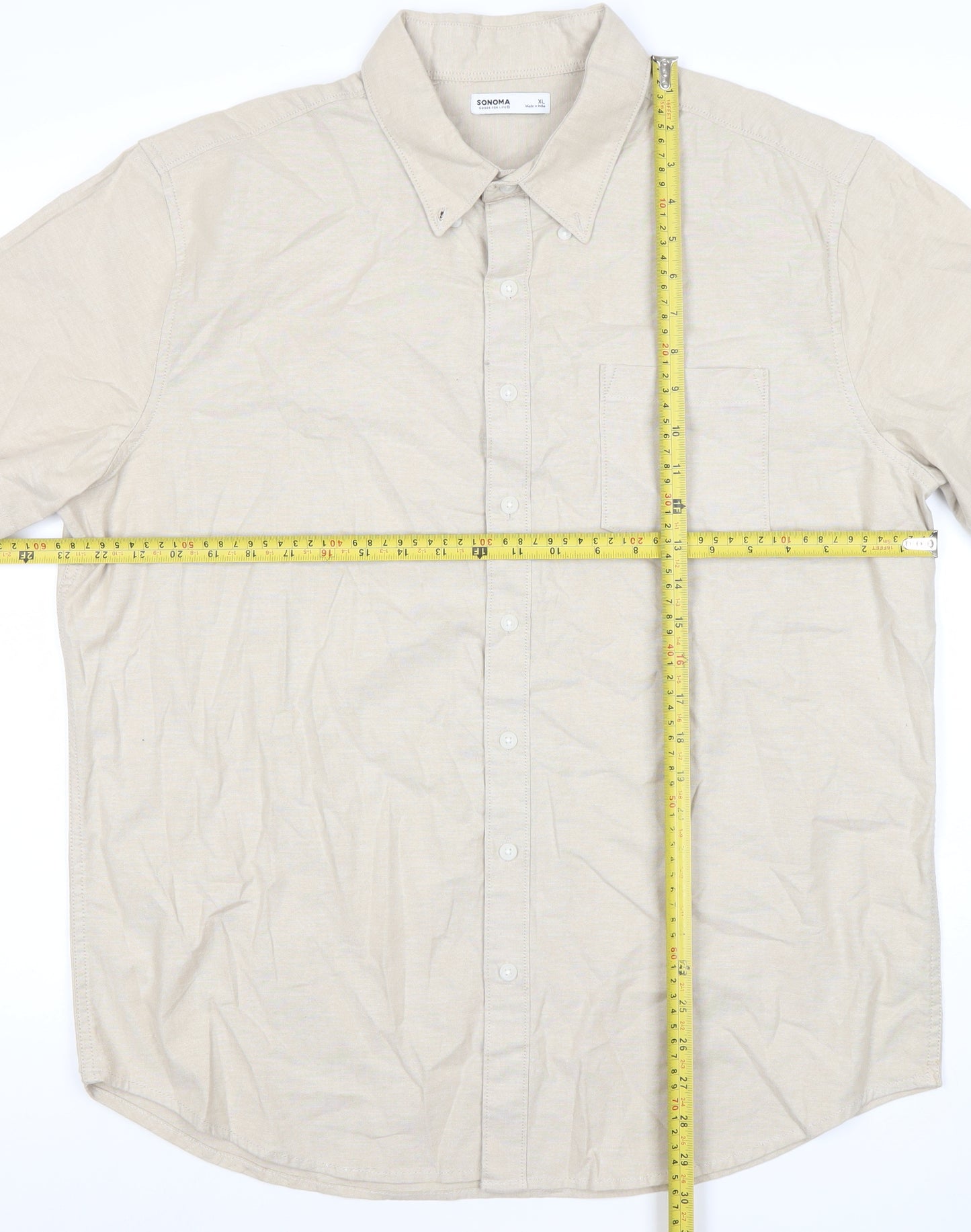 Sonoma Men’s Beige XL Button-Down Cotton Short Sleeve Shirt