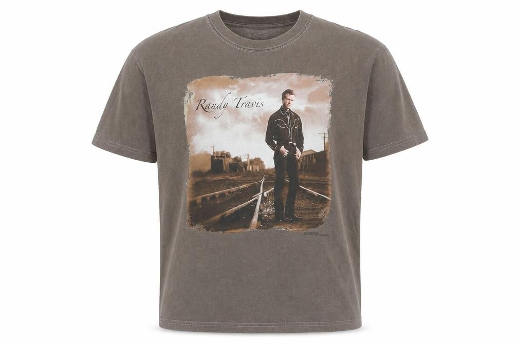 Gildan Men's Brown Randy Travis Graphic T-Shirt Size M Vintage Country Style