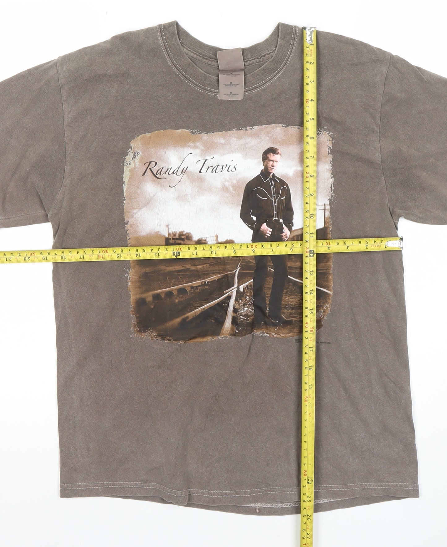 Gildan Men's Brown Randy Travis Graphic T-Shirt Size M Vintage Country Style