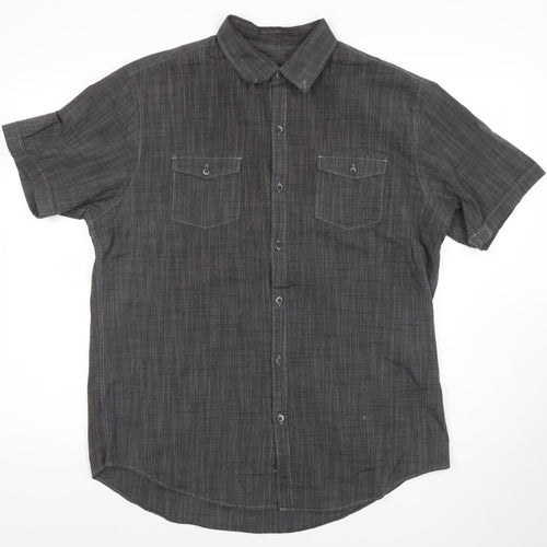 Van Heusen Men's Grey Short Sleeve Button-Up Cotton Shirt L 42in