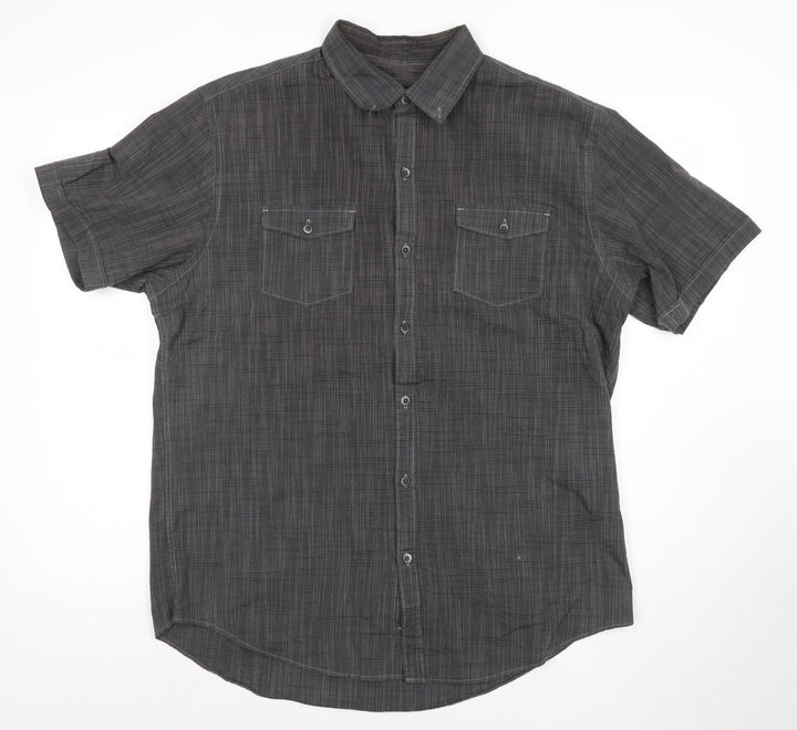 Van Heusen Men's Grey Short Sleeve Button-Up Cotton Shirt L 42in