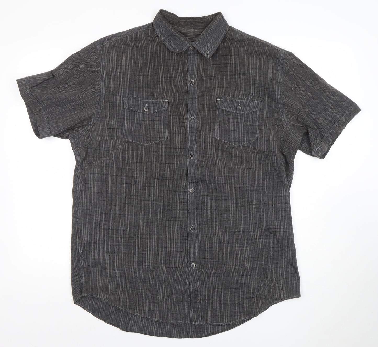 Van Heusen Men's Grey Short Sleeve Button-Up Cotton Shirt L 42in