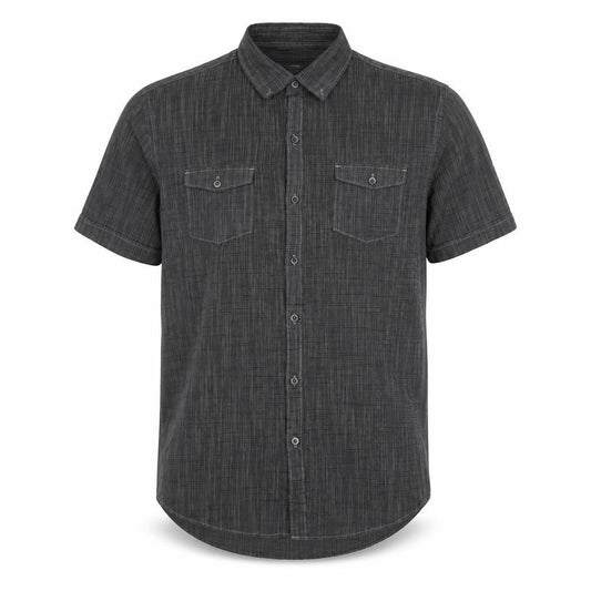 Front view of Van Heusen Men's Grey Short Sleeve Button-Up Cotton Shirt L 42in