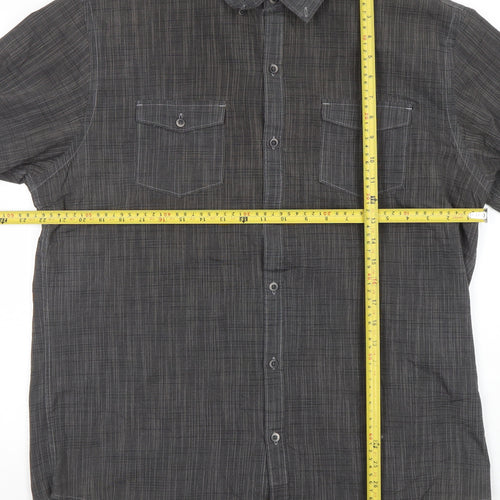 Van Heusen Men's Grey Short Sleeve Button-Up Cotton Shirt L 42in