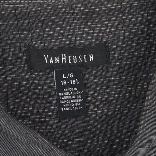 Van Heusen Men's Grey Short Sleeve Button-Up Cotton Shirt L 42in