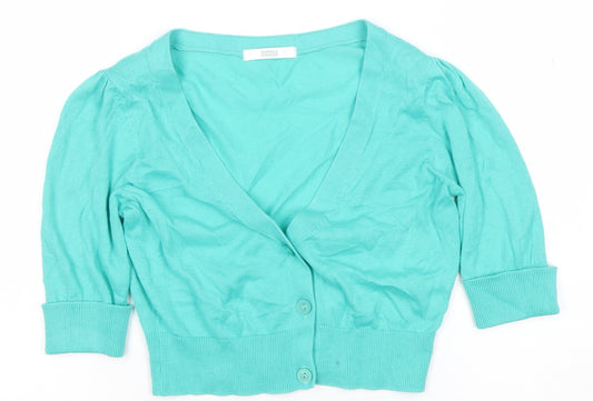 Marks and Spencer Women’s Green Cotton V-Neck Cardigan UK 8