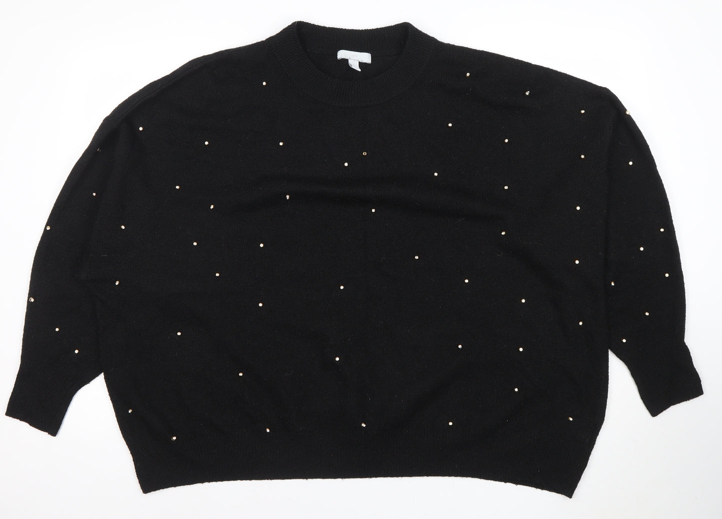 H&M Womens Black Beaded Pullover Jumper Size 2XL Crew Neck Knit