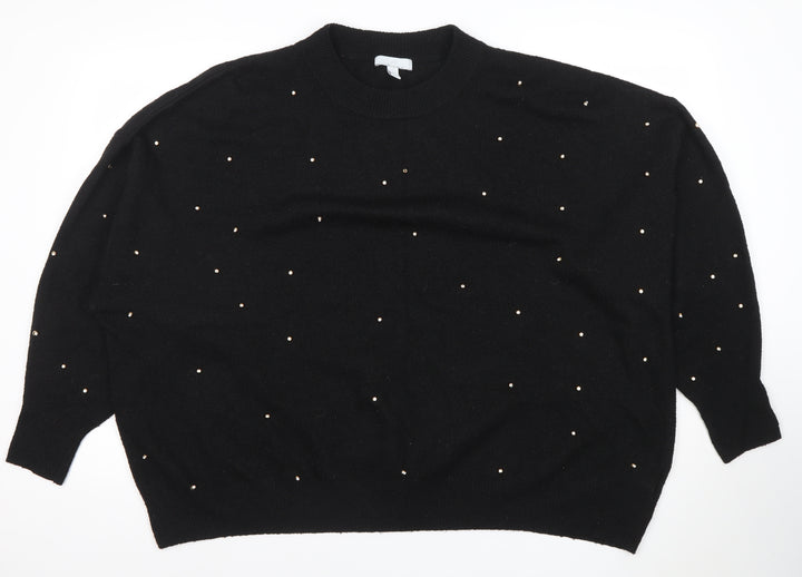 H&M Womens Black Beaded Pullover Jumper Size 2XL Crew Neck Knit