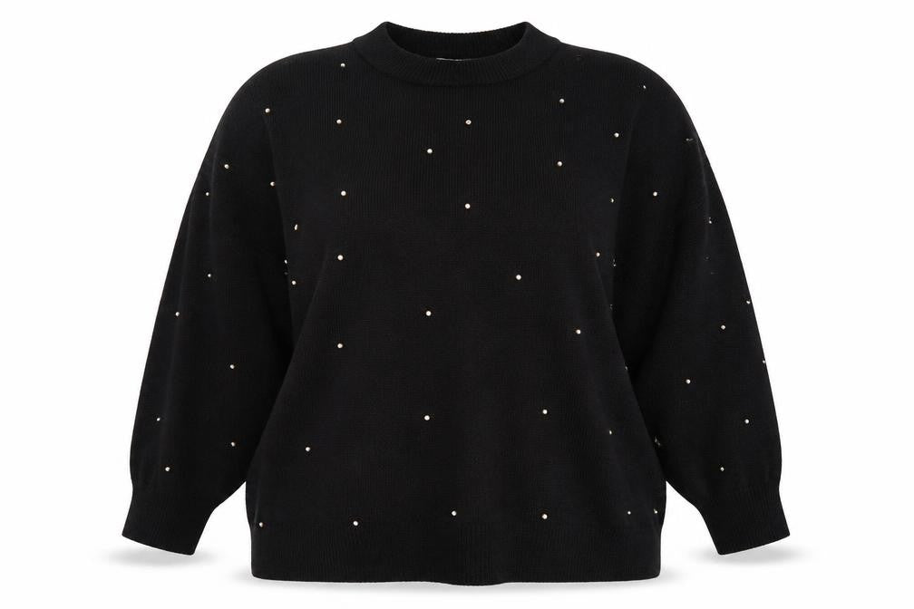 Front view of H&M women’s black beaded jumper, size 2XL, crew neck knit