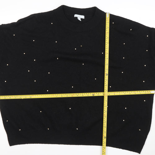 H&M Womens Black Beaded Pullover Jumper Size 2XL Crew Neck Knit