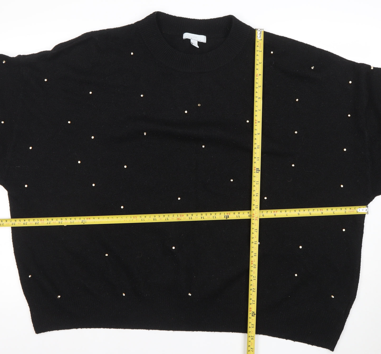 H&M Womens Black Beaded Pullover Jumper Size 2XL Crew Neck Knit