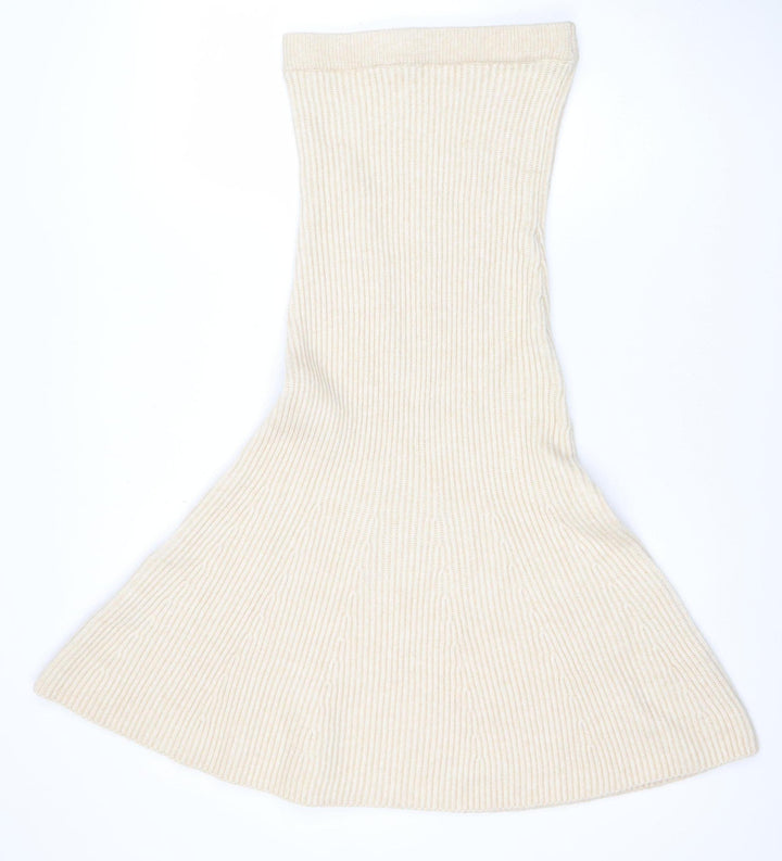 H&M Women Beige Knit A-Line Midi Skirt XS