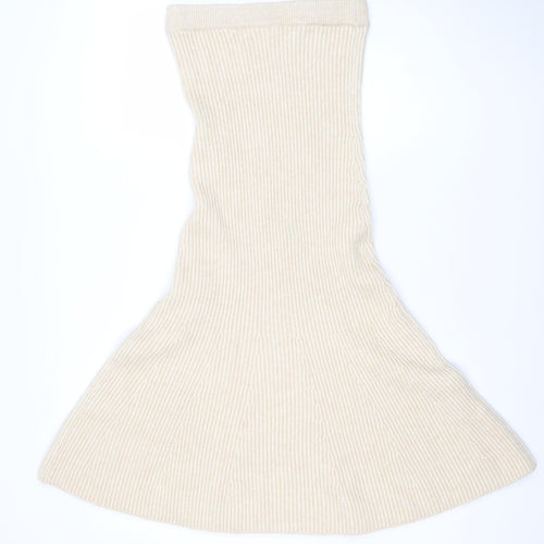 H&M Women Beige Knit A-Line Midi Skirt XS