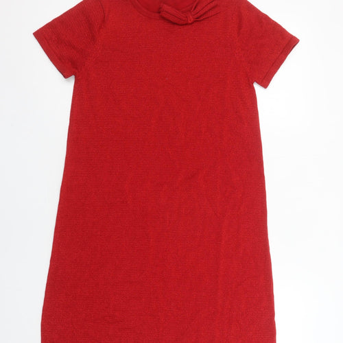 H&M Girls Red Bow Knit Shift Dress 13-14 Years Short Sleeve