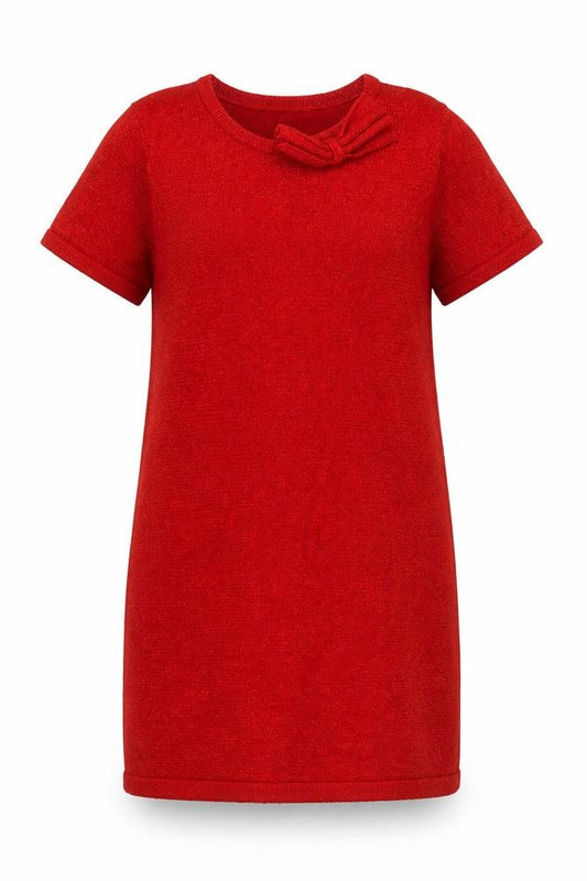 H&M Girls Red Bow Knit Shift Dress 13-14 Years Short Sleeve