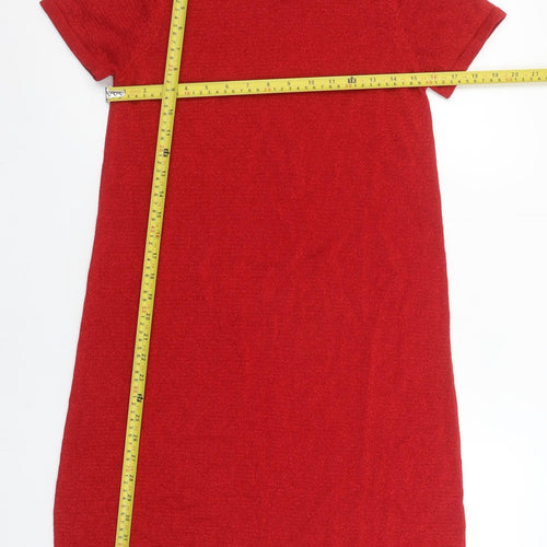 H&M Girls Red Bow Knit Shift Dress 13-14 Years Short Sleeve