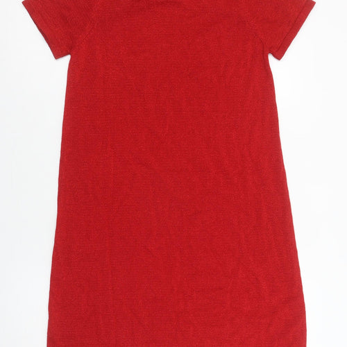 H&M Girls Red Bow Knit Shift Dress 13-14 Years Short Sleeve