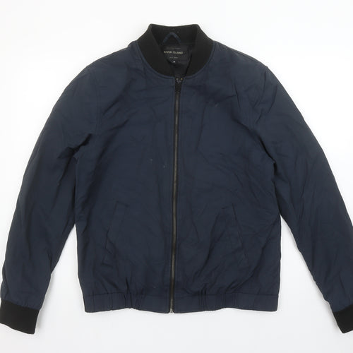 River Island Men's Blue Bomber Jacket Size M Cotton Nylon Casual