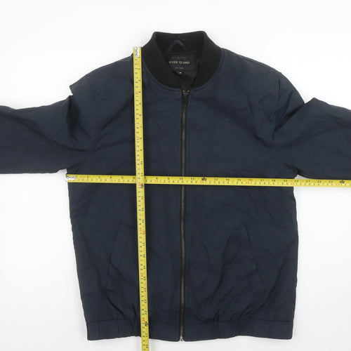 River Island Men's Blue Bomber Jacket Size M Cotton Nylon Casual