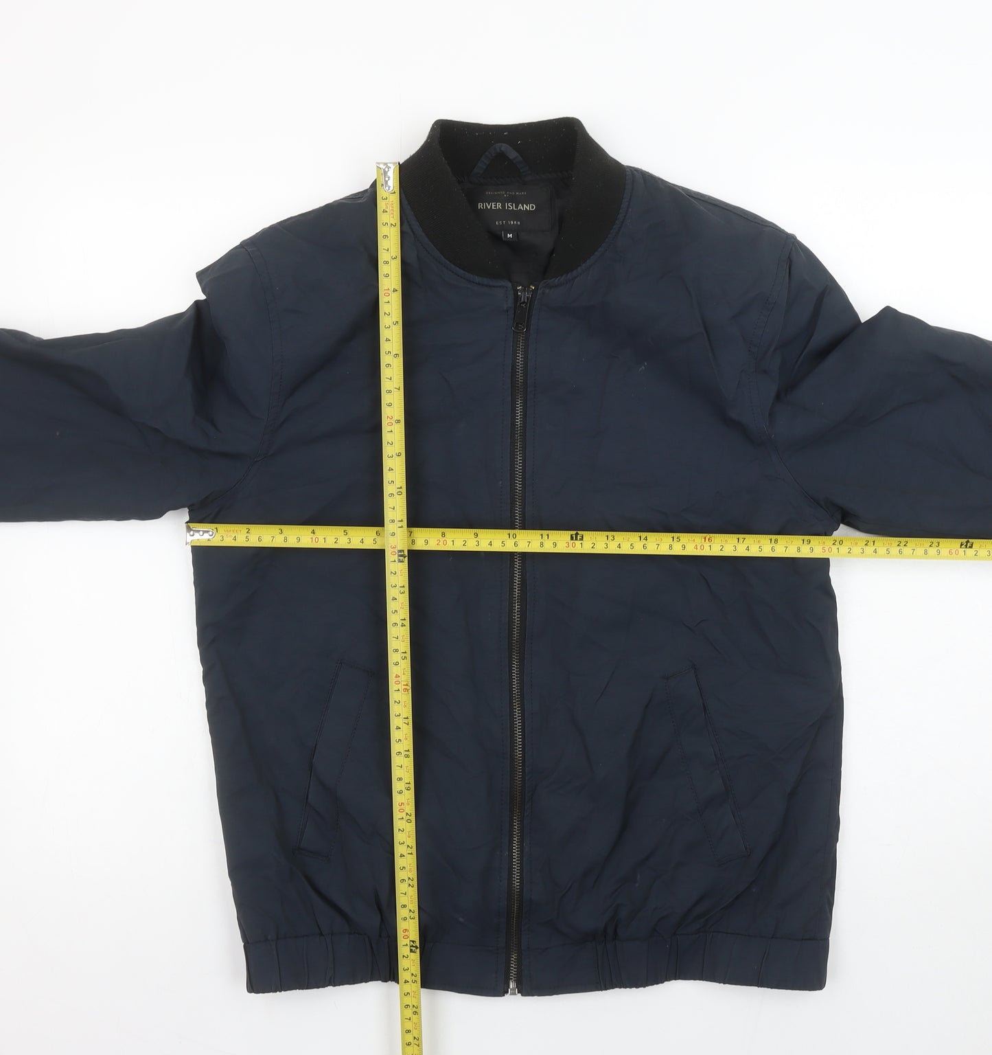 River Island Men's Blue Bomber Jacket Size M Cotton Nylon Casual