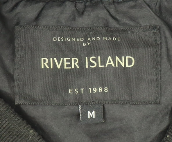 River Island Men's Blue Bomber Jacket Size M Cotton Nylon Casual
