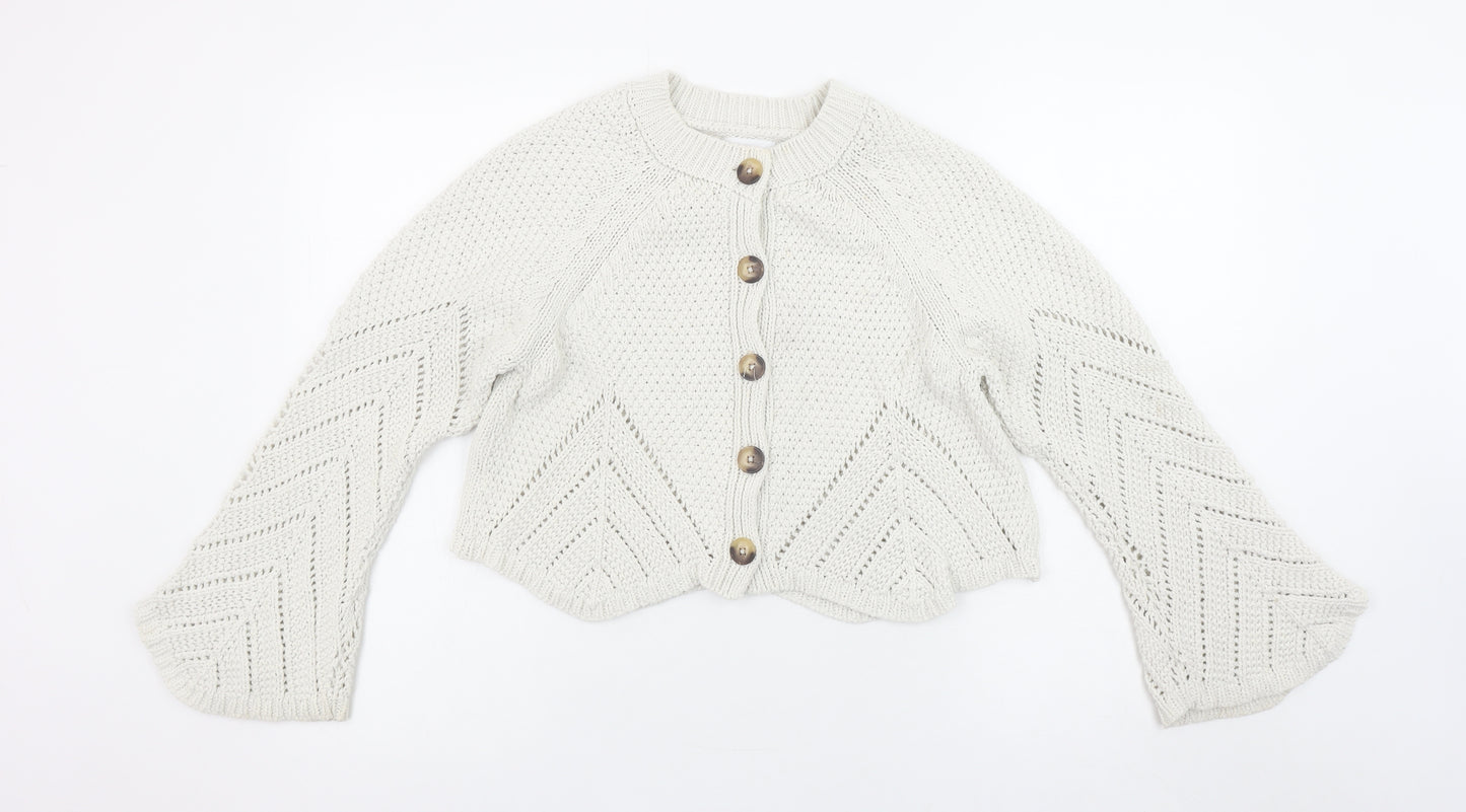 Savida Women Ivory Knit Flared Sleeve Cardigan Size 10