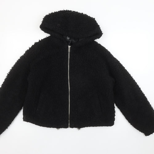New Look Petite Women's Black Hooded Fleece Zip Jacket Size 8
