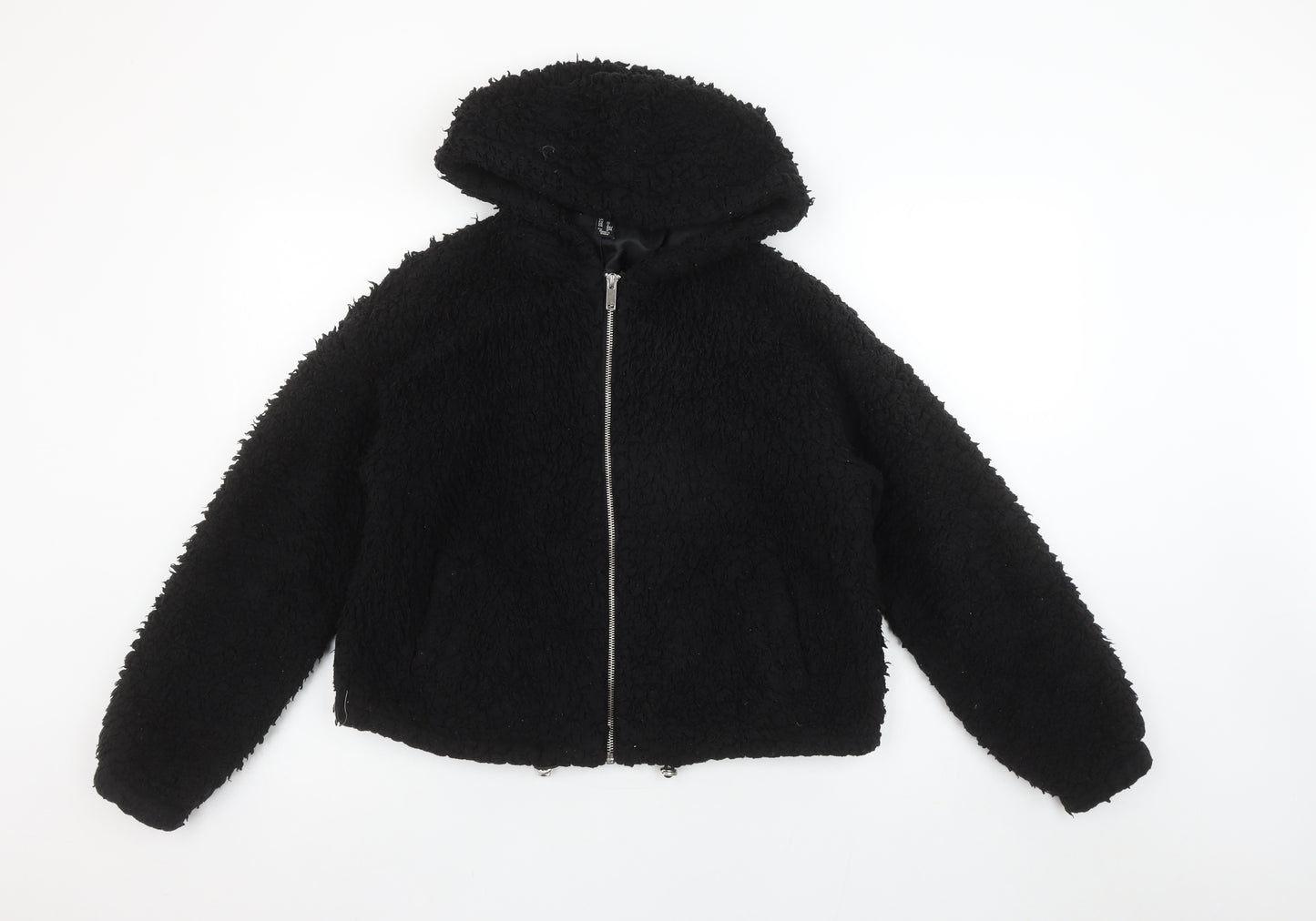 New Look Petite Women's Black Hooded Fleece Zip Jacket Size 8