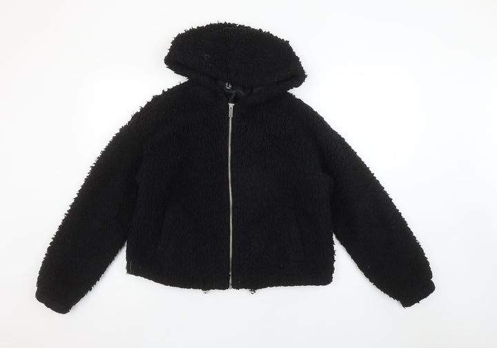 New Look Petite Women's Black Hooded Fleece Zip Jacket Size 8