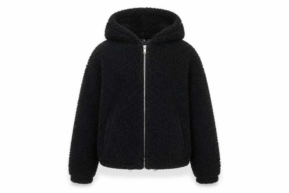 New Look Petite Women's Black Hooded Fleece Zip Jacket Size 8