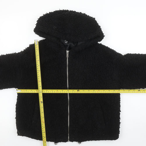 New Look Petite Women's Black Hooded Fleece Zip Jacket Size 8