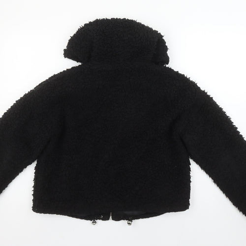 New Look Petite Women's Black Hooded Fleece Zip Jacket Size 8